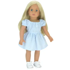 Sophia's - 18 "Puppe - Puppenblondik Mit Blauem Und Weißem Streifenkleid, Weißer Leinwand -Turnschuhe Und Druckunterwäsche - Weiß/Blau -Kinderspielzeug Rabatte 16dd4b50b16bafbea07fcfc221cc12dd