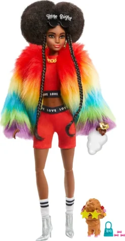 Barbie Extra Puppe Mit Afro Und Regenbogen-Jacke, Inkl. Haustier