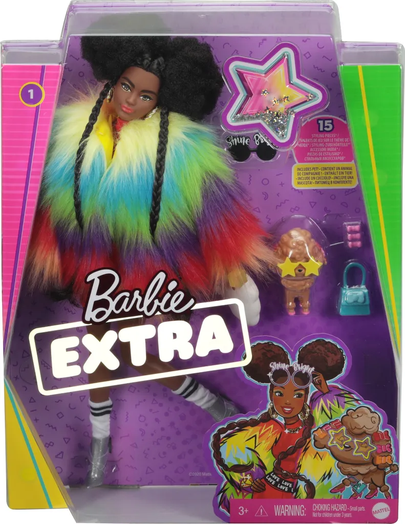 Barbie Extra Puppe Mit Afro Und Regenbogen-Jacke, Inkl. Haustier 4 Barbie Extra Puppe Mit Afro Und Regenbogen-Jacke, Inkl. Haustier – Bild 2