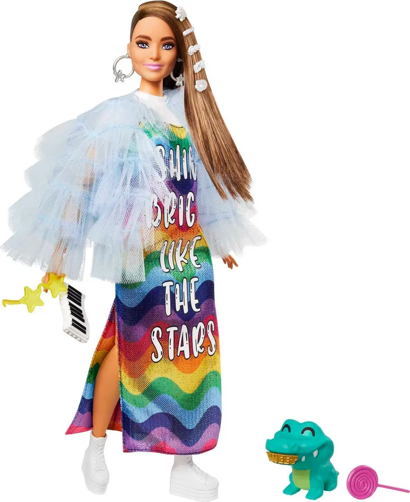 Barbie Extra Puppe Mit Regenbogen-Kleid, Anziehpuppe, Modepuppe 3 Barbie Extra Puppe Mit Regenbogen-Kleid, Anziehpuppe, Modepuppe