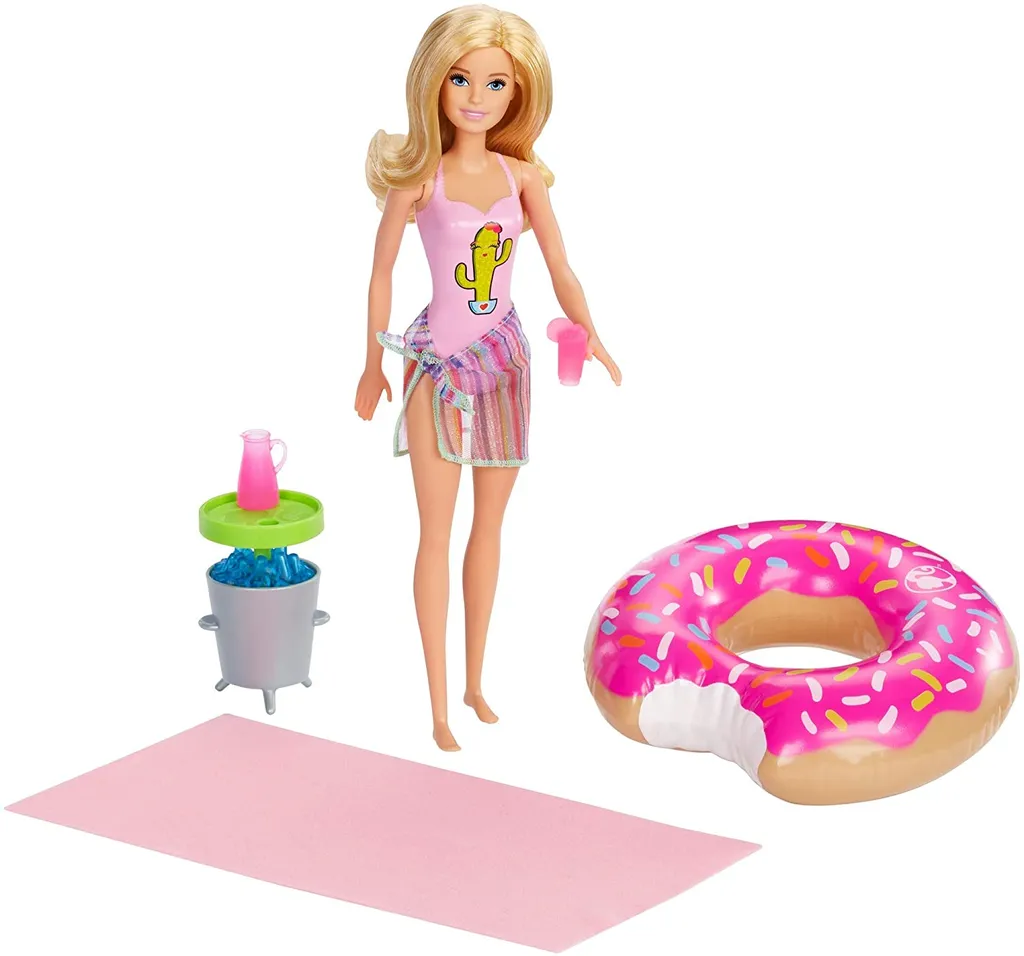 Mattel GHT20 Barbie Puppe Spielset Mit Donut-Schwimmring, Tisch Und Mehr 3 Mattel GHT20 Barbie Puppe Spielset Mit Donut-Schwimmring, Tisch Und Mehr