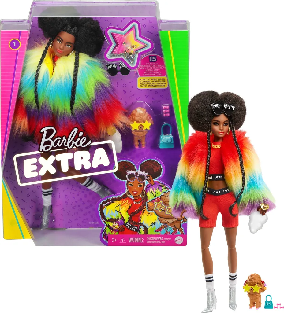 Barbie Extra Puppe Mit Afro Und Regenbogen-Jacke, Inkl. Haustier 6 Barbie Extra Puppe Mit Afro Und Regenbogen-Jacke, Inkl. Haustier – Bild 4