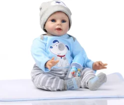 22inch 55cm Reborn Toddler Baby Doll Boy Silicone Body Boneca With Clothes Blue Eyes Lifelike Cute Gifts Toy Blue Dog -Kinderspielzeug Rabatte a4f28a7c0ae2c6b97f799d4dba6ebc4b