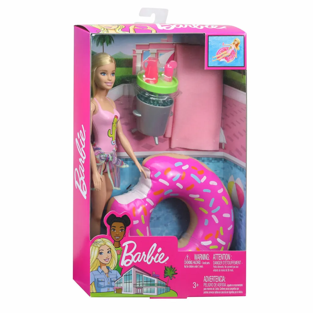 Mattel GHT20 Barbie Puppe Spielset Mit Donut-Schwimmring, Tisch Und Mehr 8 Mattel GHT20 Barbie Puppe Spielset Mit Donut-Schwimmring, Tisch Und Mehr – Bild 6