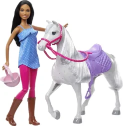 Barbie-Puppe Und Pferd Mit Sattel, Zaumzeug Und Zügel, Geschenk Für Kinder Zwischen 3 Und 7Jahren