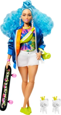 Barbie Extra Puppe Mit Blauen Haaren Und Skateboard, Inkl. Haustier